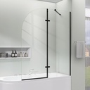 OGONBRICK Tub Shower Door Folding Swing Frameless Bathtub Door for Shower with Tempered Glass Pivot Glass Shower Door for Tub with Support Bar Matte Black 48" W x 58" H