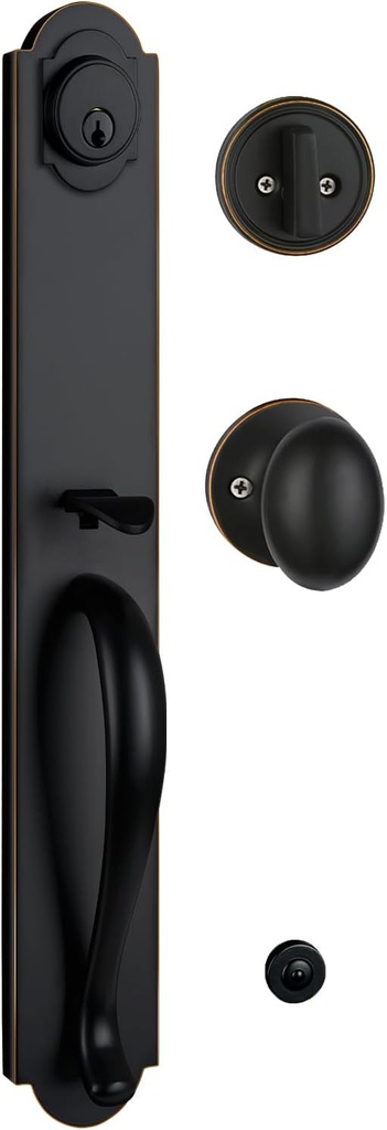 Keyed Handle Set for Front Door or Office Door in Aged Bronze (Keyed Entry Handle),MDHST201810B-LV-Keyed