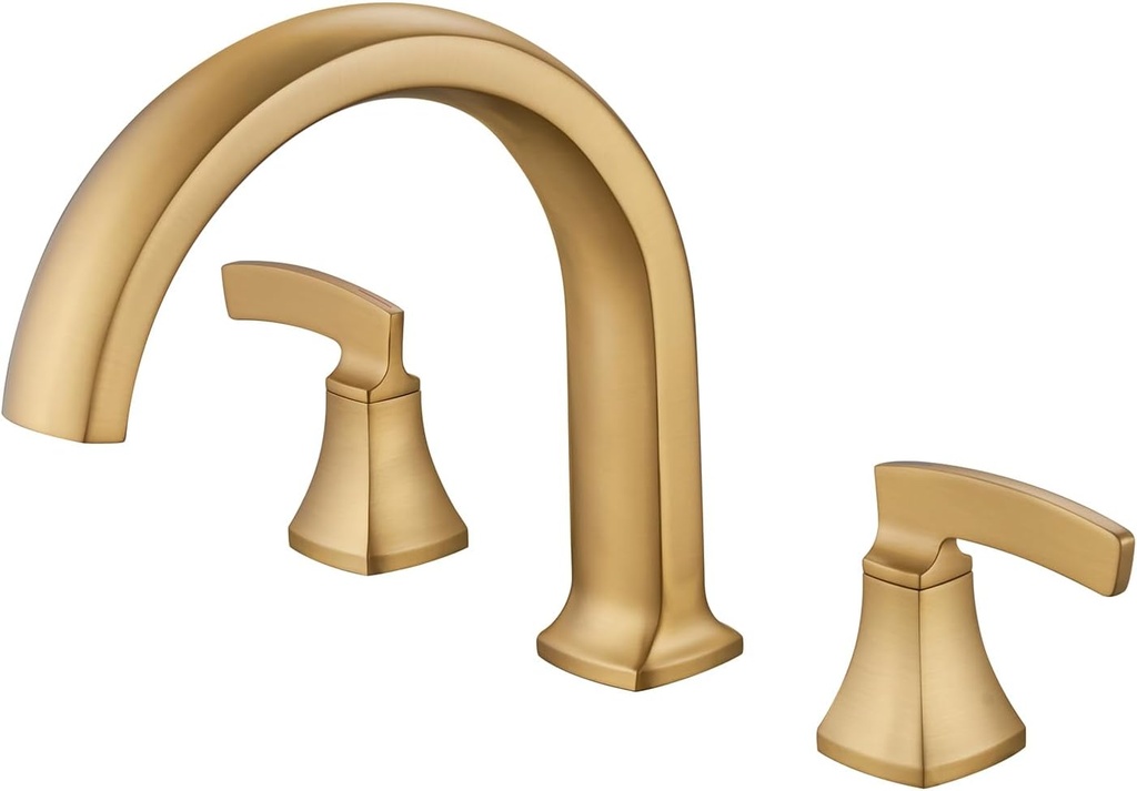 Roman Tub Faucet Deck Mount Tub Filler Waterfall Brushed Gold Bathtub Faucets 3 Hole Brass Bathroom Faucets with 2 Handles