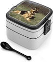 Stackable Double-Layer Bento Box German Shepherd Dog Adults Lunchbox With Spoon Cute Japanese Bento Box Dishwasher Safe for Work Travel Dining Outc