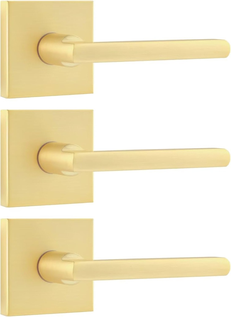 Leydebong 3 Pack Single Sided Gold Heavy Duty Door Lever Dummy Door Handle Set Door Hardware, Door Handles, Interior Door Handles