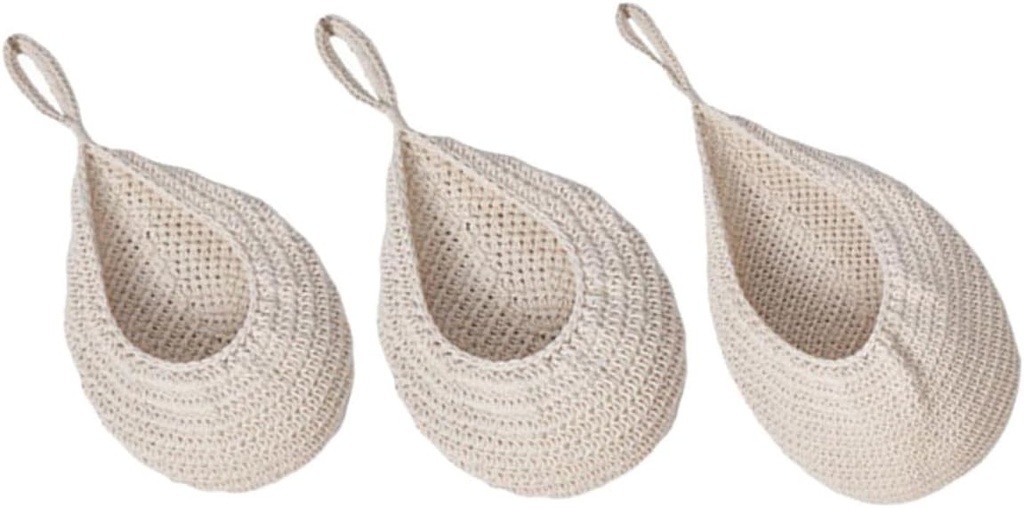 Unomor 1set Hanging Teardrop Basket Woven Vegetable and Fruit Storage for Home Decor Stylish Hanging Organizers for Kitchen Living Room and Garden