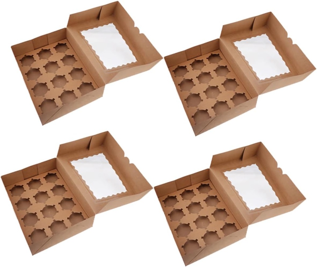 4pcs Cupcake Boxes Inserts Portable Bakery Carrier for Cakes Food-grade Kraft Holders for Events and Daily Use Design for Easy Storage