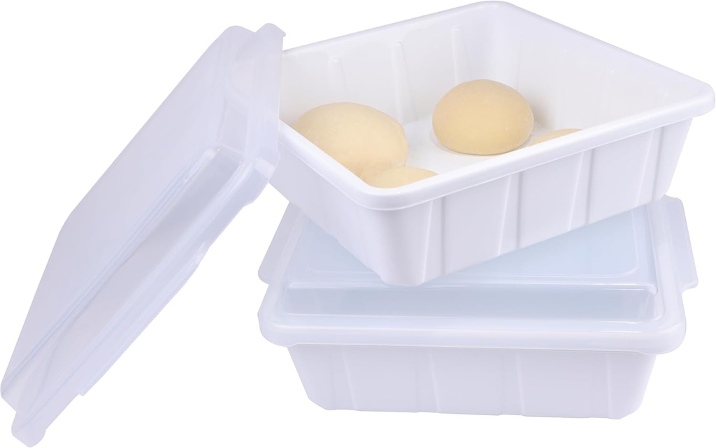 2 Packs Pizza Dough Proofing Box Tray, Home Pizza Dough Containers, Stackable Pizza Storage Container, 1.6 Gal Durable Dough Tray for Pizza, BPA Free, Dishwasher Safe, 12" x 12" x 3.5" (White)