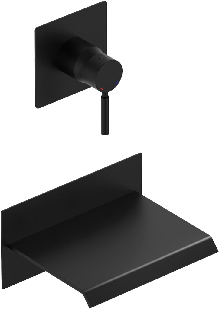 BWE Wall Mount Bathtub Faucet Matte Black Single Handle Bathtub Faucet with Rough in Valve High Flow Waterfall Tub Spout