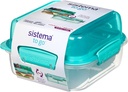 Sistema 1.24L Lunch Stack Square to Go Assorted Colours, Polypropylene, 1.24 Litre