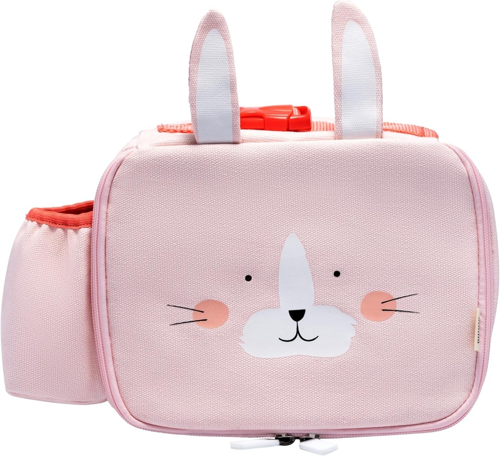 uninni Toddler Lunch Bag for Girls and Boys, Lunch Box for Kids Ages 2–5, Fully Insulated with Padded Handle, Storage Pocket and Water Bottle Pocket, Lightweight, Easy to Clean, BPA-Free - Rabbit