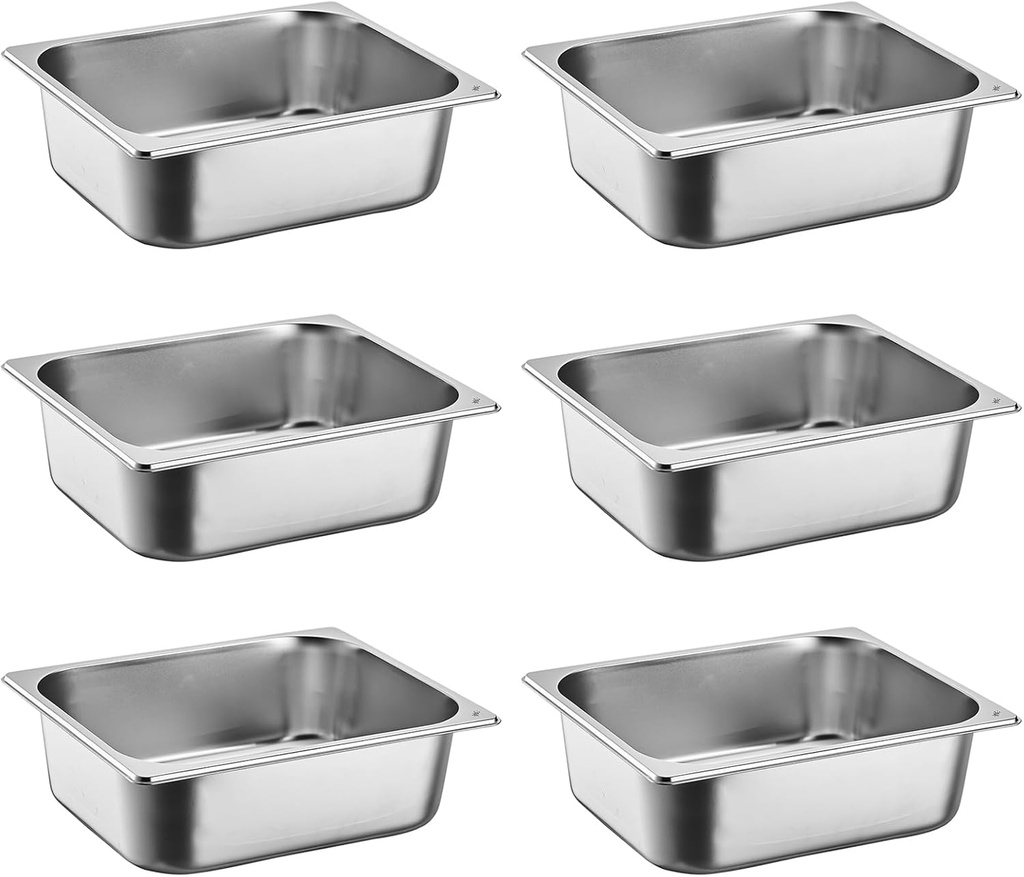 6-Pack Stainless Steel Steam Table Pans – 6 Inch Deep Commercial Hotel Pans, Stainless Steel Trays for Buffet, Catering & Food Service