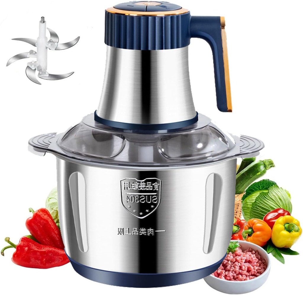 OFJIR 5L Electric Food Processor & Meat Grinder - 500W, 5-Speed with Juicer & Dough Kneader, 6 Bi-Level Blades for Meat, Vegetables, Nuts, Baby Food - Blue