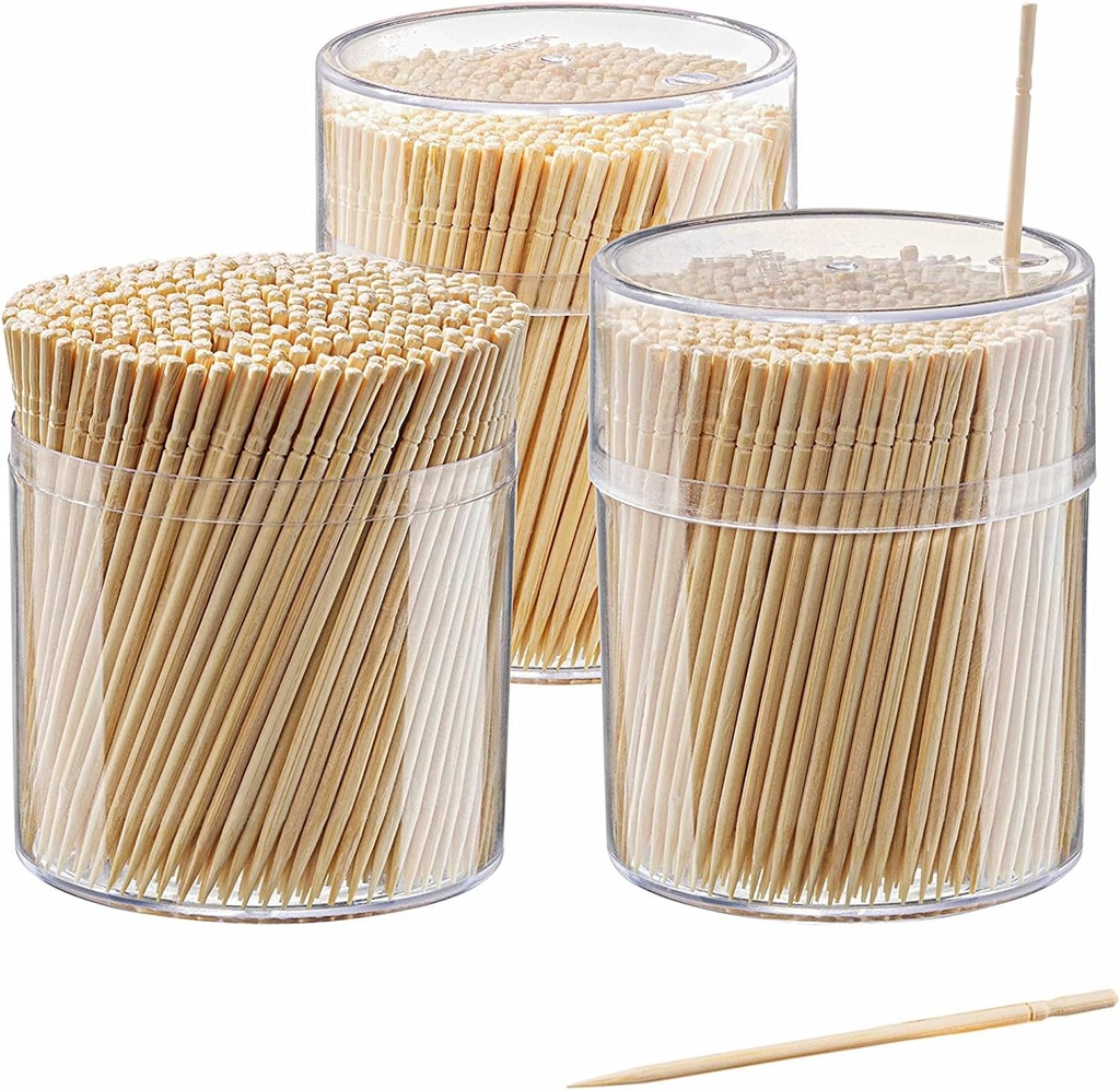 GUSTO [1500 Count] Bamboo Wooden Toothpicks Wood Round Single-Point - (Formerly Comfy Package)