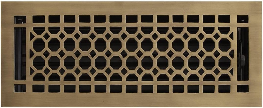 Signature Hardware 301629 Honeycomb Brass Floor Register - 4"x12" (5"x13-1/4" Overall)