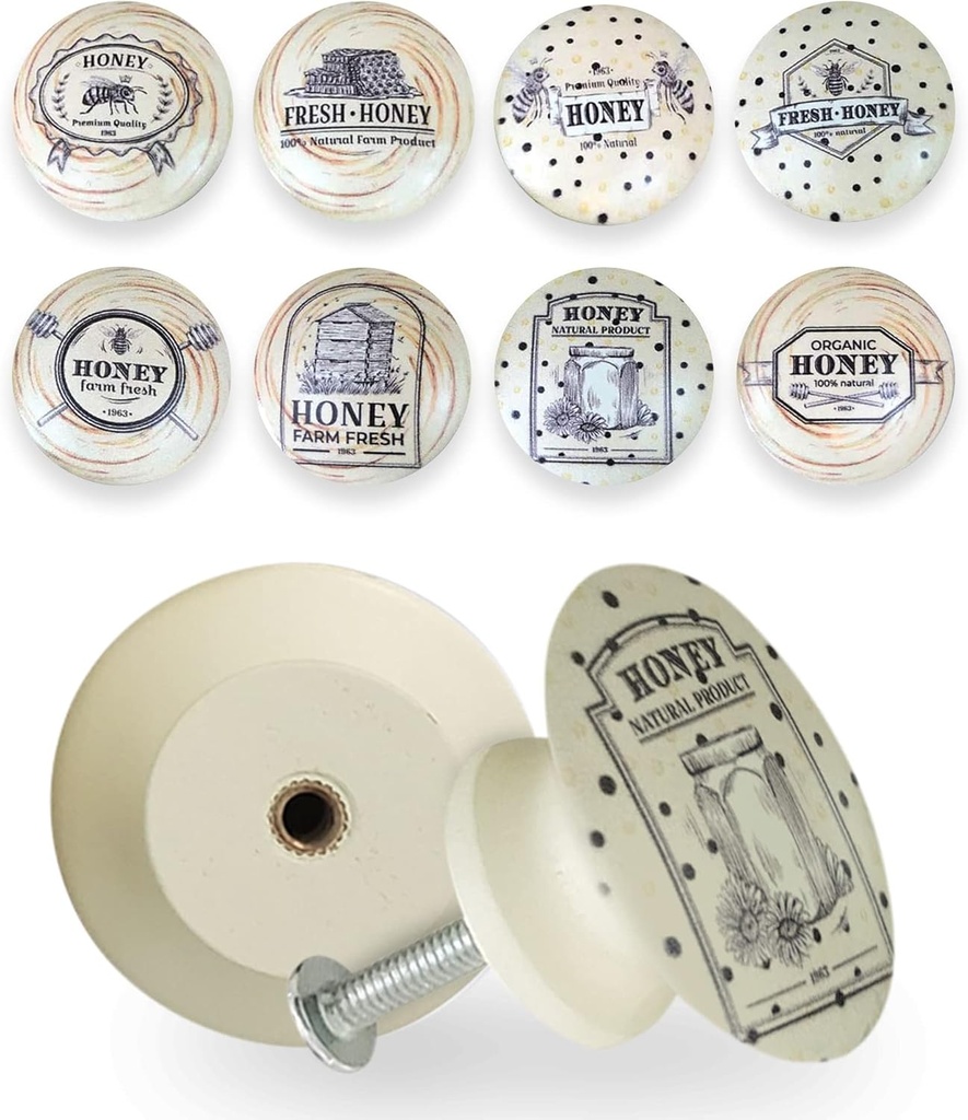 Twisted R Design Sweet Honey Treat Kitchen Cabinet Knobs, Honey Bee Drawer Pulls, Rustic Cabinet Handles, Wood Handle, Set of 8 Dresser Knobs, Bathroom, Bedroom or Drawer Knobs