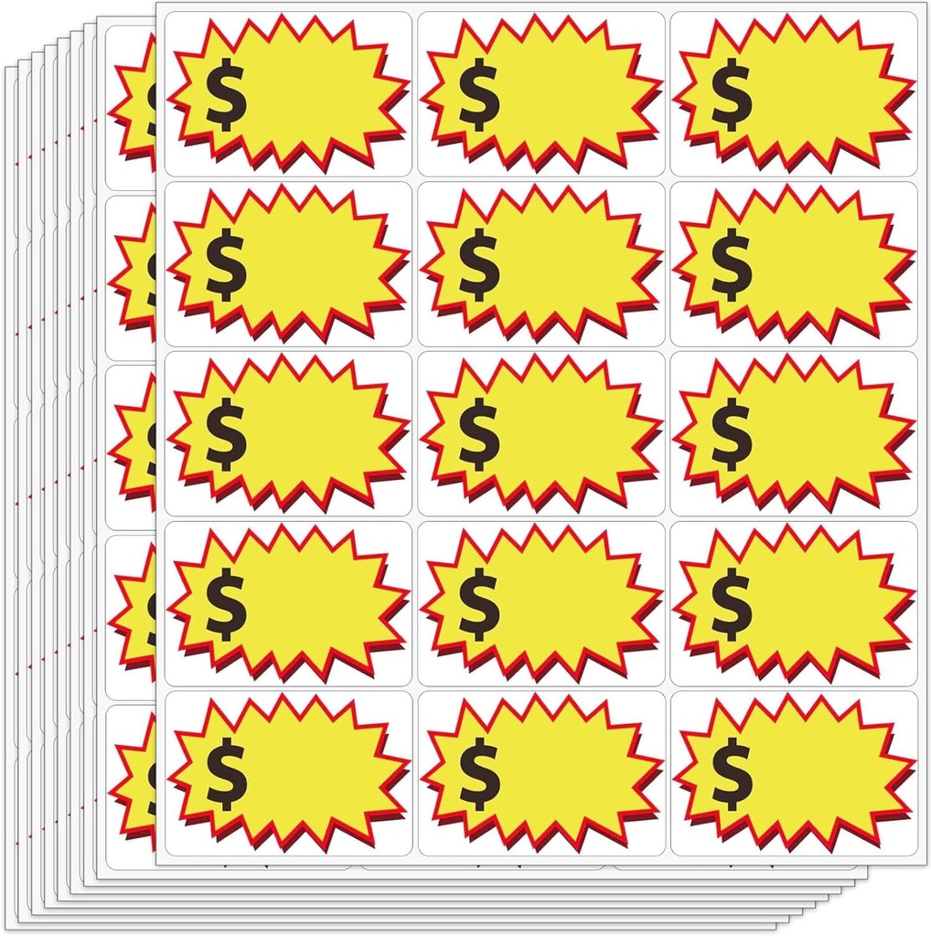 300 Pcs Garage Sale Stickers, (2"x3") Removable Adhesive Yard Sale Price tag Stickers with Space to Write Pricing, Rummage Sale Price Labels for Retail, Flea Market, Annual Community Sales
