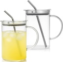 34 oz Glass Tumbler With Handle,Clear Cup With Straw And Lid 34 oz, Borosilicate,Stainless Steel Straw,Large Capacity