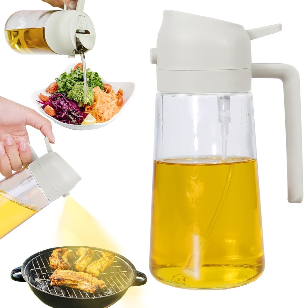 Oil Sprayers 2 in 1 Oil Dispenser and Oil Sprayer, Oil Sprayer for Cooking 16.5oz/470ml Premium Glass Oil Bottle, Food-grade Oil Mister for Air Fryer, Frying, Salad, BBQ