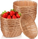 20 Pack Oval Poly Wicker Baskets — 9.1 x 6 x 2.6 Inch Wicker Bread Baskets, Medium Size Gift Baskets for Kitchen, Restaurant, Fruit Storage, and Food Display