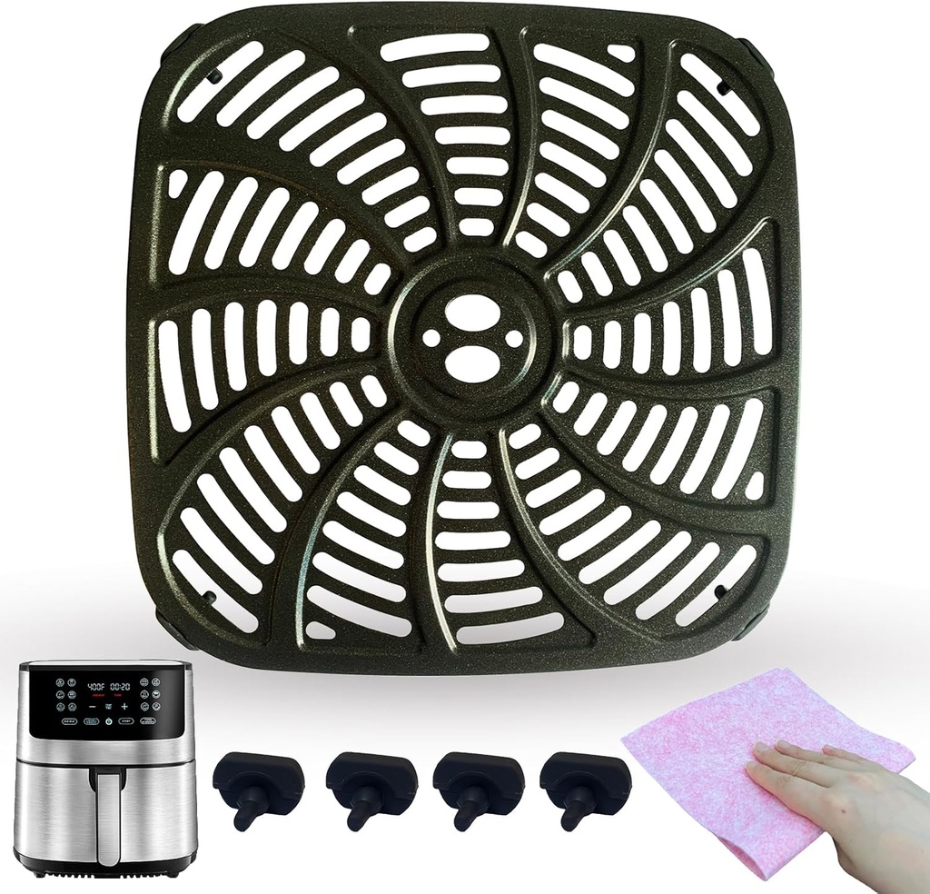 8QT Square Air Fryer Grill Plate for Gourmia GAF838 Air Fryers, Upgraded Nonstick Air Fryer Grill Pan Insert Rack Crisper Tray Plate Grate Grid Shelf for Gourmia 8QT Air Fryer, Dishwasher Safe