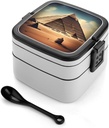 Bento Lunch Box for Women Lunch Containers for Adults Dreaming of The Pyramids Double Layered Lunchbox Large Capacity Bento Box with Cutlery for Work Picnic Camping Travel