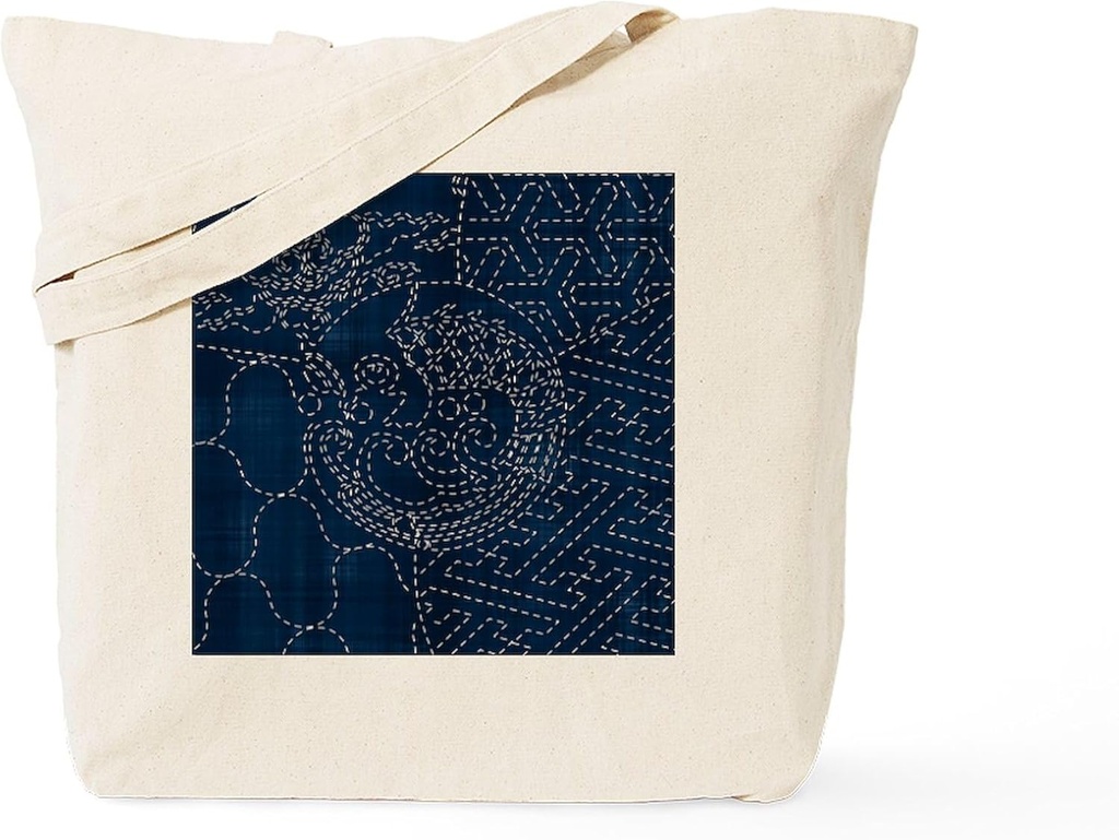 CafePress Sashiko Style Embroidery Tote Bag Reusable Natural Beige Canvas Shopping Bag