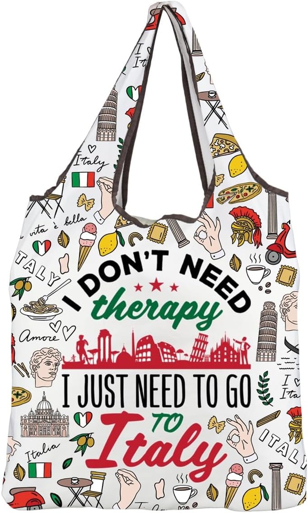 MBMSO Italy Travel Reusable Grocery Bag Italian Gifts for Wanderlust Lovers Lightweight Foldable Shopping Bag Italy Trip Gift