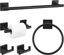 Matte Black Towel Bar Set, 5 Pieces Double Dase Toilet Paper Holder Bathroom Hardware Set, 23.6 Inch Stainless Steel Towel Racks for Bathroom Wall Mounted