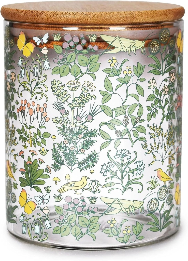Half Moon Bay Apothecary's Garden by Voysey - Multicolor 25 Ounce Glass Food Storage Jar Container with Compressed Bamboo Lid