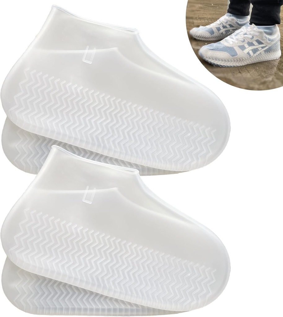 Waterproof Shoe Covers 2 Pairs,Rain Shoe Covers Reusable Silicone Non Slip Shoe Covers for Outdoor,Rain Shoe Covers for Women and Men (Clear, Large)