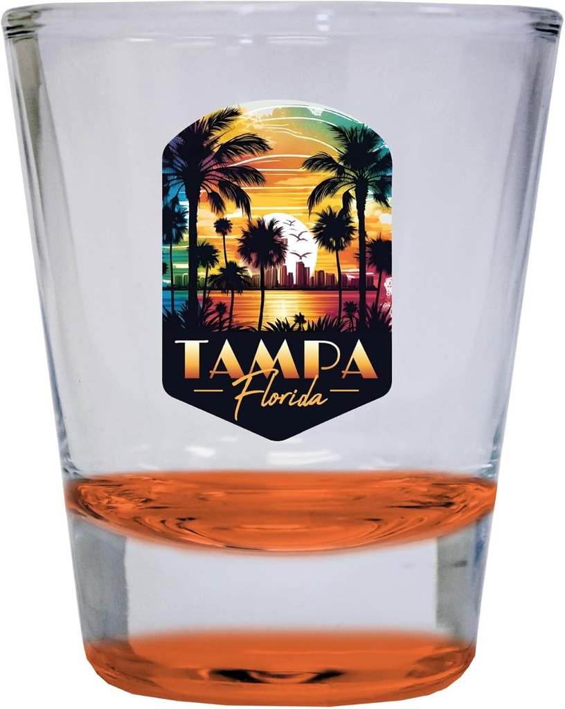 R and R Imports Tampa Florida Design A Souvenir 2 Ounce Shot Glass Round Orange 4-Pack