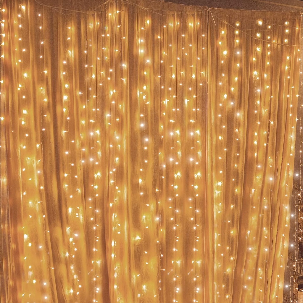 Twinkle Star 300 LED Window Curtain String Light Wedding Party Home Garden Bedroom Outdoor Indoor Wall Decorations, Warm White