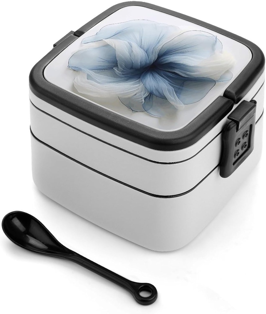 Blue in Water Bento Box Adult Lunch Box All-in-One Lunch Containers with Removable Compartments Double Layer Bento Lunch Box with Spoon And Handle Stackable Lunchbox