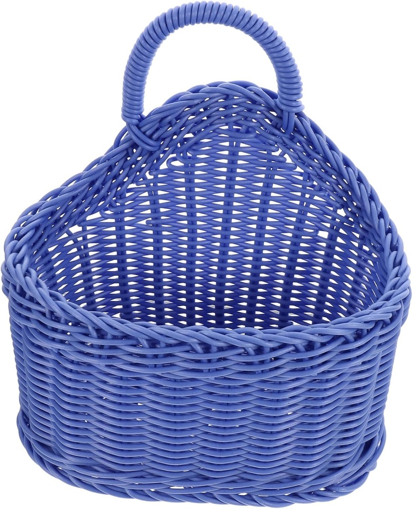 Plastic Rattan Hanging Basket for Utensil Storage Woven Wall Basket Decorative Holder for Spoons Forks and Kitchen Items Lightweight and Space-Saving Design Blue and Purple