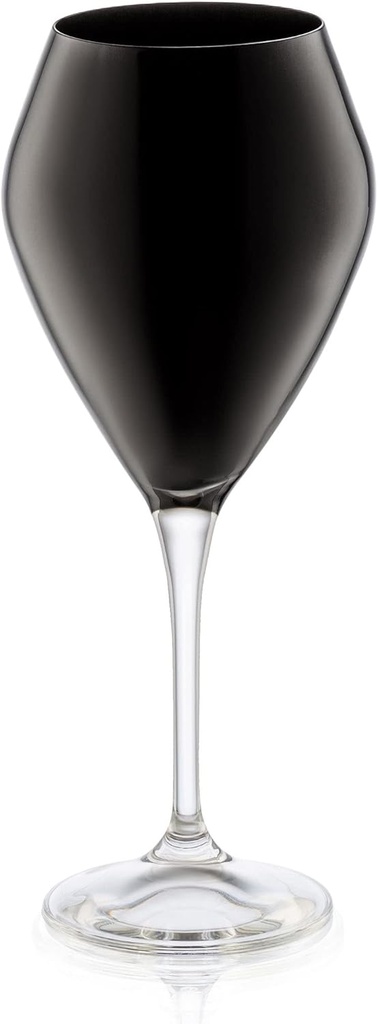 Set of Six Black Water Glasses with Clear Stem Crystal