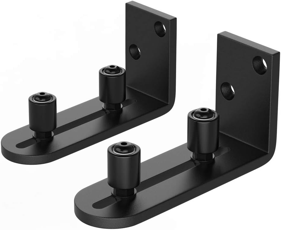 WINSOON New Sliding Barn Door Floor Guides Adjustable Stay Roller Hardware Kit,Set of 2,Smooth Ball Bearings,Flat Bottom Design,Flush with Floor,Wall Mount Roller Guide for Small Space,Black