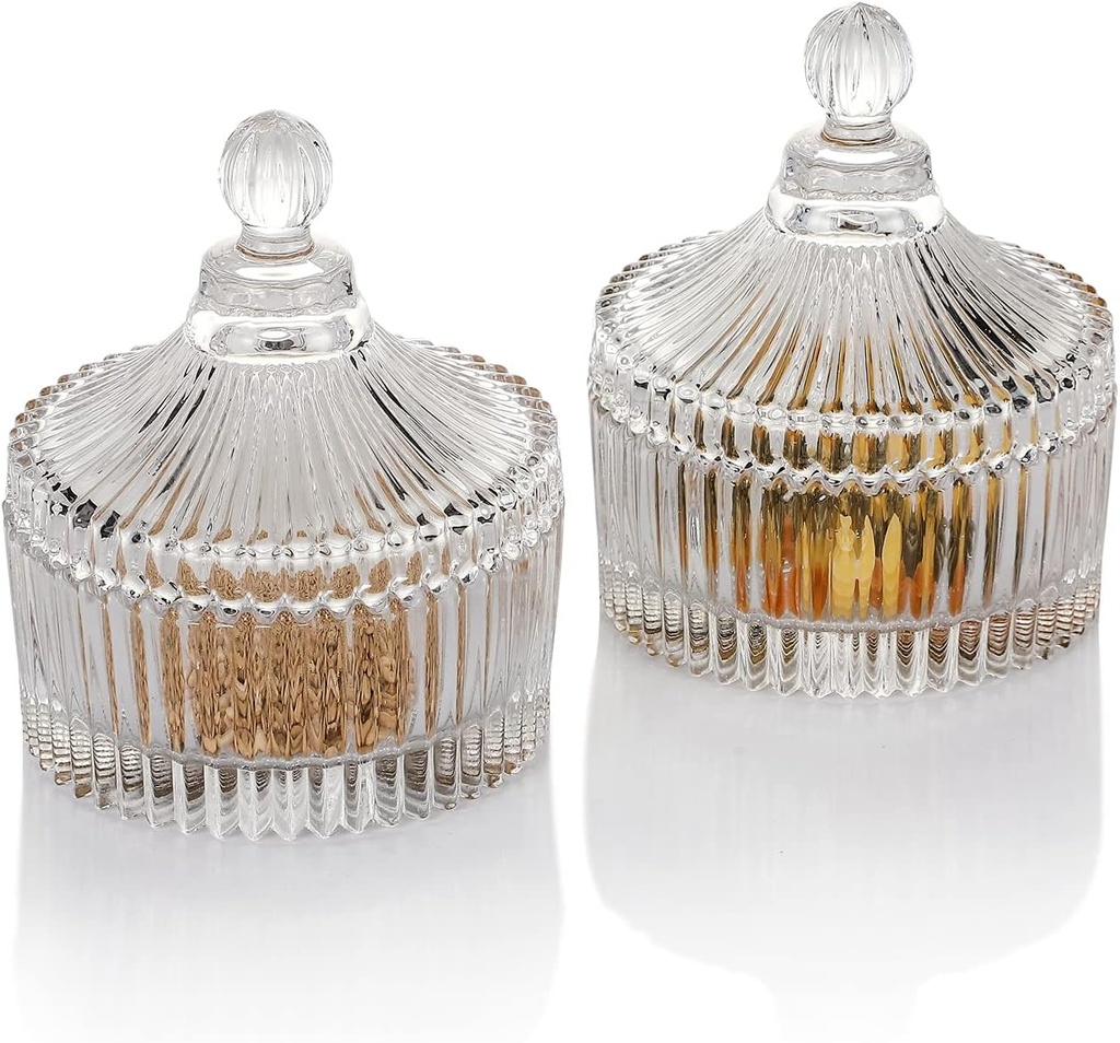 EREST GLOBAL Clear Blown Crystal Candy Jar with Lid, Candy Dish Set of 2, Clear Glass Pharmacist, Wedding Buffet Jar Container (3.7"x 4.4")