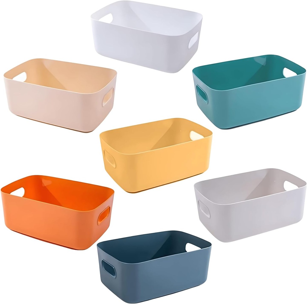 Plastic Storage Bins - 7 Pack Storage Baskets - Classroom, Kitchen, Bathroom Organization