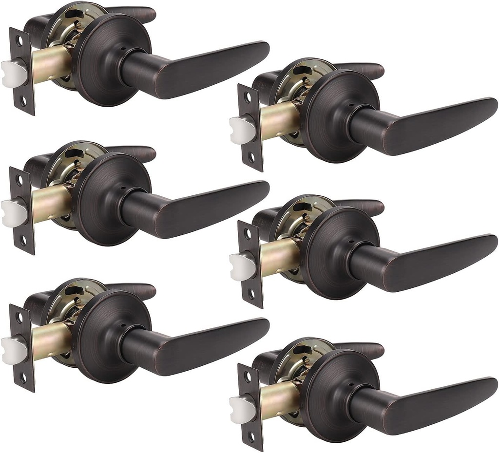 KNOBWELL 6 Pack Passage Lever Door Handle Non-Locking Leverset for Hallway Closet, Oil Rubbed Bronze Interior Door Handles, Reversible for Right or Left