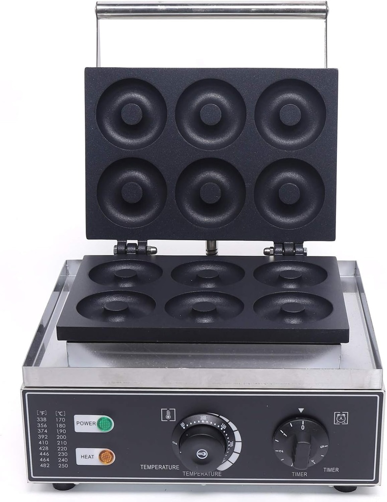 2.95 INCH 6 Holes Mini Doughnut Maker Commercial Waffle Maker Machine Electric Nonstick Round Waffle Maker 1550W 110V Round Doughnut Waffle Machine Great Choice for Bakery, Restaurant Silver and Black