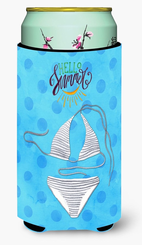 Caroline's Treasures BB8196TBC Bikini Swimsuit Blue Polkadot Tall Boy Hugger, Blue Can Cooler Sleeve Hugger Machine Washable Drink Sleeve Hugger Collapsible Insulator Beverage Insulated Holder