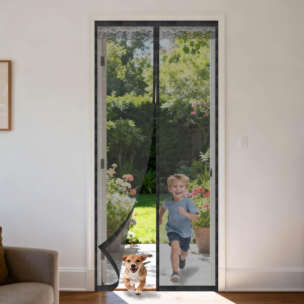 Magnetic Screen Door Mesh Screen Doors with Magnets Pet Friendly 32" x 80" Reinforced Magnet Screens for Doorways Mesh Screen Doors for Front Door Scratch-Resistant Bug Net for Door to Keep Bugs Out