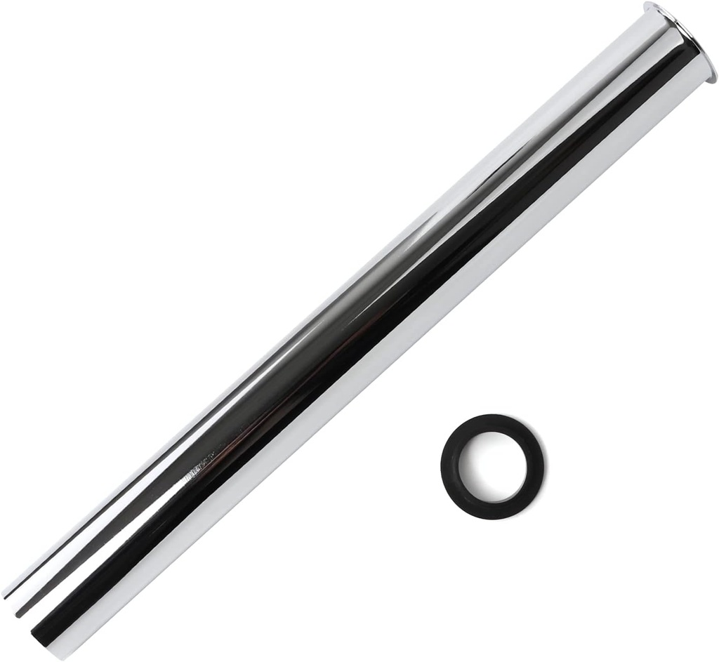 Flanged Sink Tailpiece 1-1/4 in. OD, 12 inch Brass Extension Tube for Trap, Drain Connections, Siphon Immersion Pipe For Bathroom Under Sink,Chrome