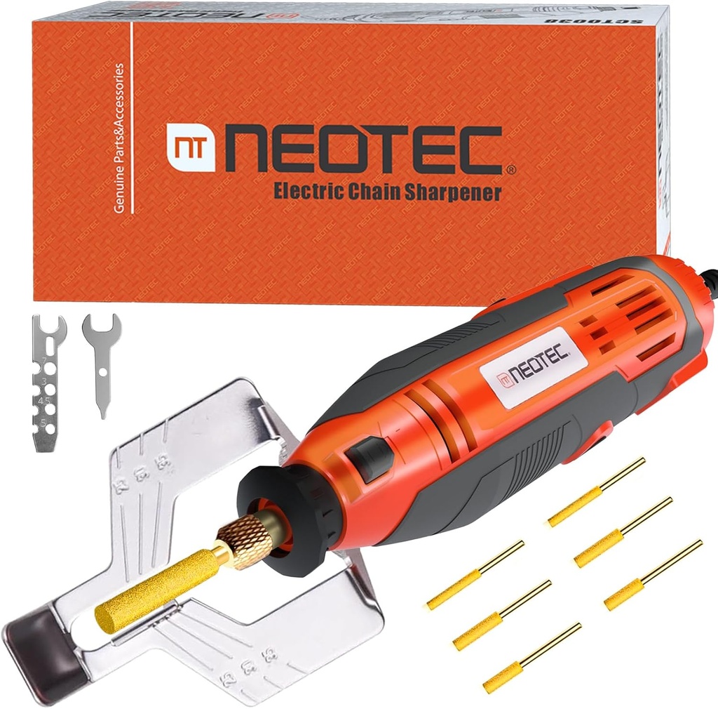 NEOTEC Electric Chainsaw Sharpener Kit Multi-Purpose Chain Saw Sharpener Tool with 6 Titanium-Plated Diamond Bits Saves Time Easy to Use De Cadena De Motosierra for All Chainsaw Chain