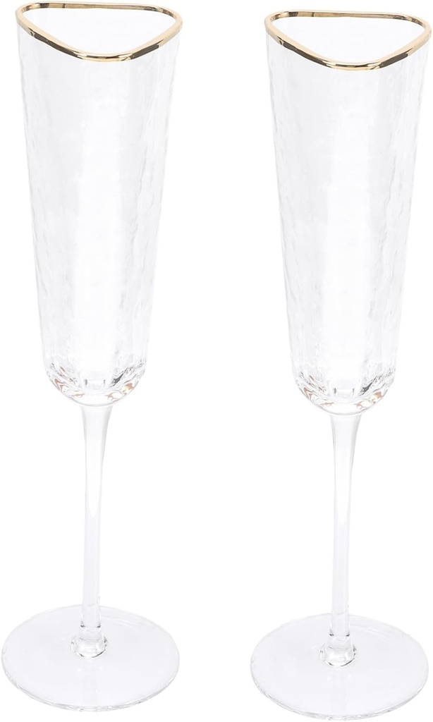 Cabilock 2Pcs Creative Crystal Flutes with Gold Rim Elegant European Style Stemmed Glasses for Wedding Birthday Cocktail Party Banquet Toasting