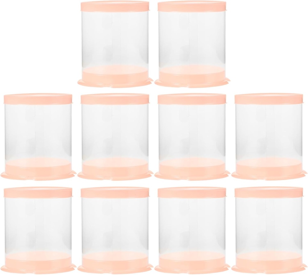 LOGOFUN 10PCS Mini Clear Cake Boxes Miniature Plastic Cupcake Boxes Tiny Round Cupcake Containers with Lids for Dessert Packaging Supplies - Pink