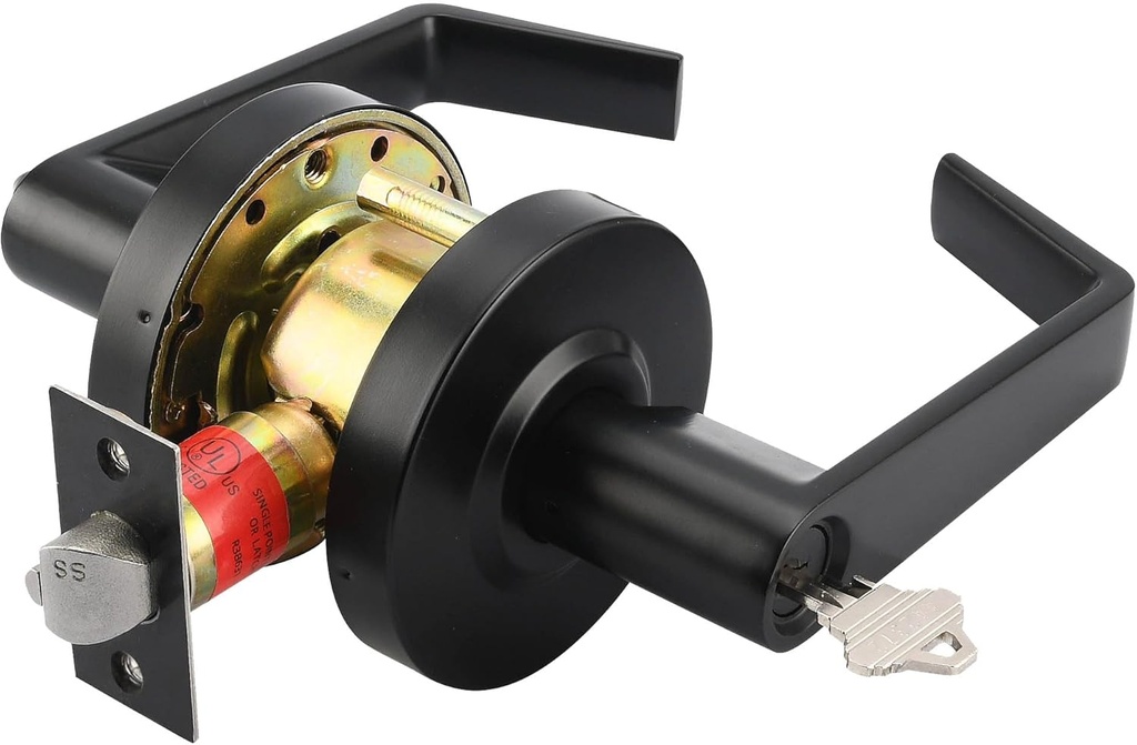 LYNN HARDWARE Classroom Commercial Door Lock - Heavy-Duty Designer Handles for Doors - Durable Grade 2 Indoor Locks for Doors - Cylindrical Lever Door Handle Lock - Matte Black