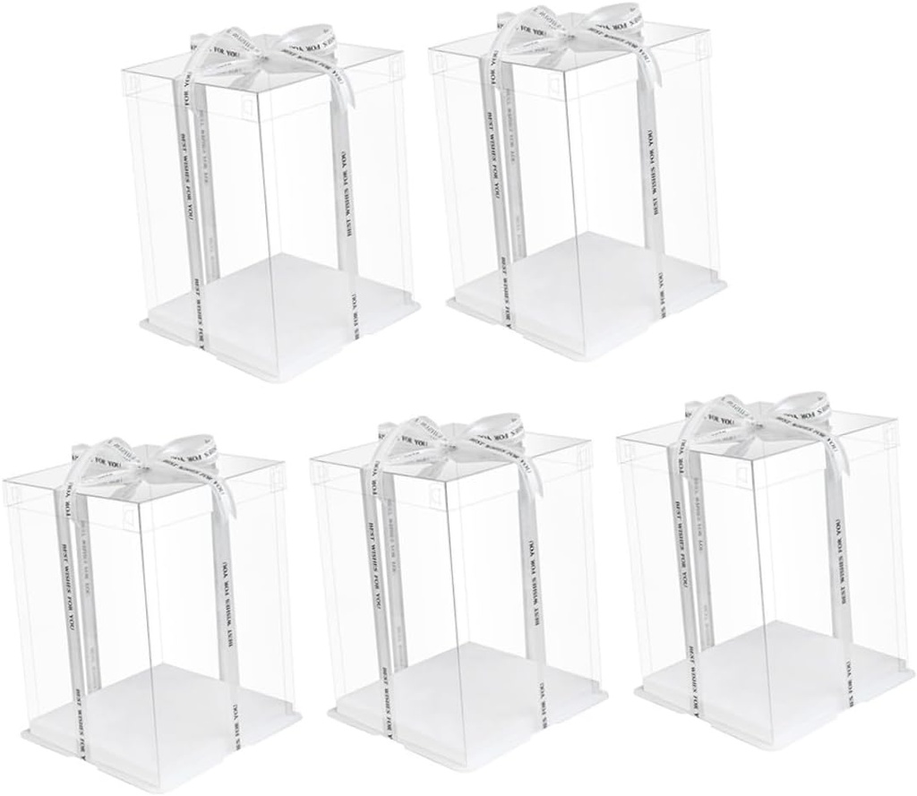 5pcs Transparent Cake Boxes Birthday Dessert Containers with Ribbon Seal for Food Storage Display and Travel Picnic Use