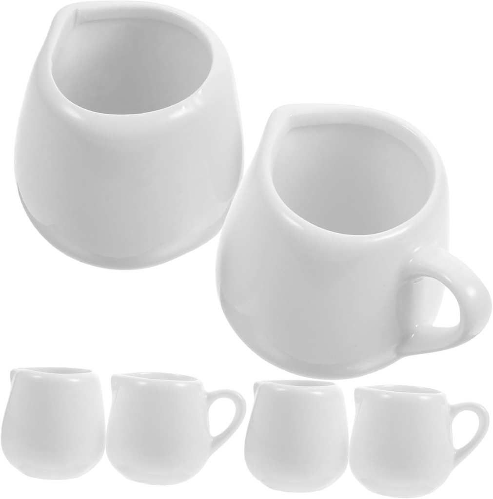 6pcs Ceramic Sauce Spoon Cups Milk Jar Handle Sauce Creamer Cups Reusable for Coffee Tea