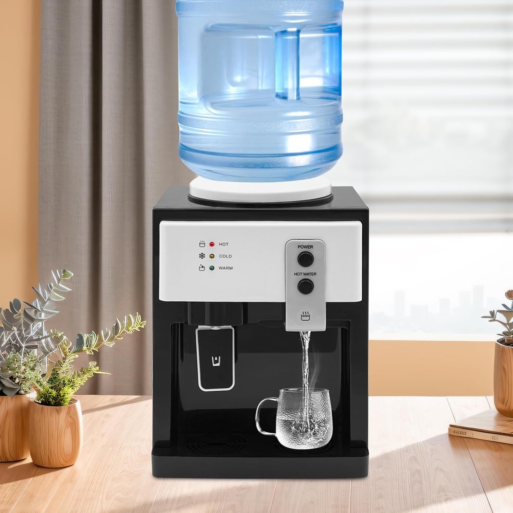 Cold Water Dispenser - Top Loading 3-Temperature Electric Cooler, Hot/Cold/Room Water Settings for 5.28 Gallon Bottles, Compact for Home/Office/Dorm (Black, Energy-Saving)