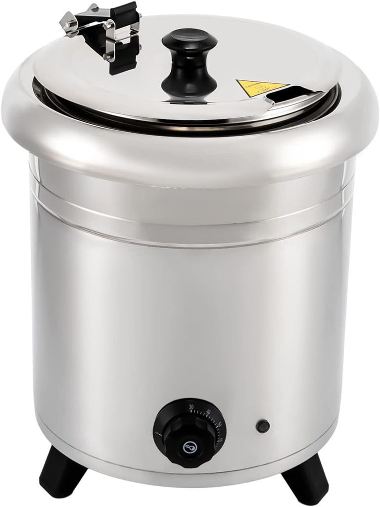 10L/10.57Qt Commercial Stainless Steel Electric Soup Warmer, Electric Countertop Food Warmer with Hinged Lid and Detachable Stainless Steel Insert Pot for Restaurant and Large Family