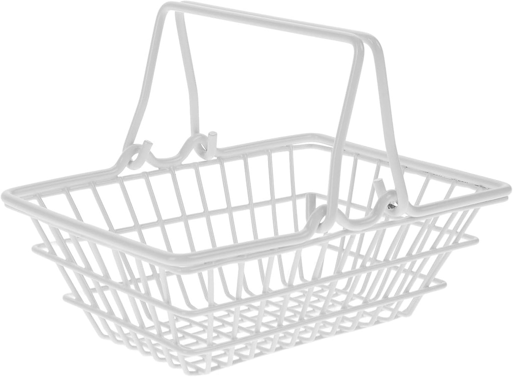 Shopping Basket for Kids Mini Wire Baskets Small Iron Storage Basket with Handle Mesh Cosmetic Organizer Desktop Storage Basket Decorative Containers Silver 5.7x4.1x2.4inch
