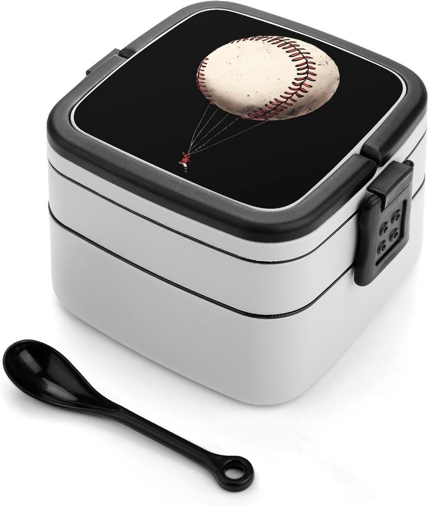 Baseball Hot Air Balloon Lunch Box with Handle Stackable 2 Layer Leak-Proof Bento Box Portable Food Containers for Unisex